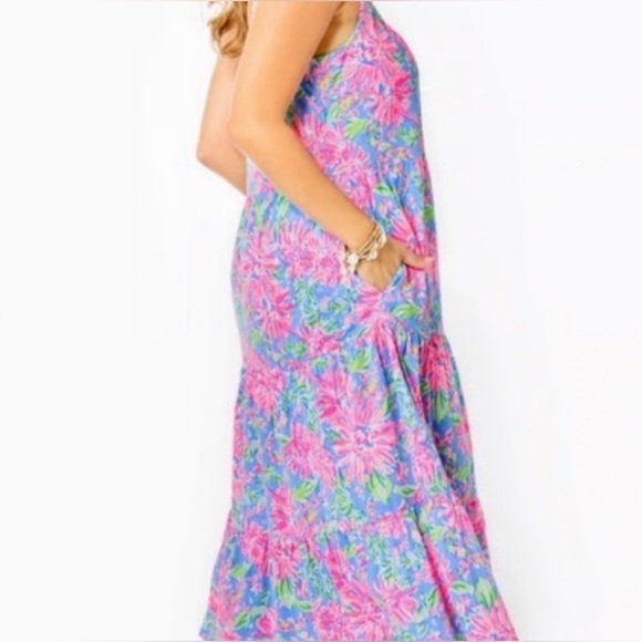 Lilly Pulitzer Loro Midi Tiered Dress - Size L - Blue Peri Sunrise Bay - Picture 3 of 12
